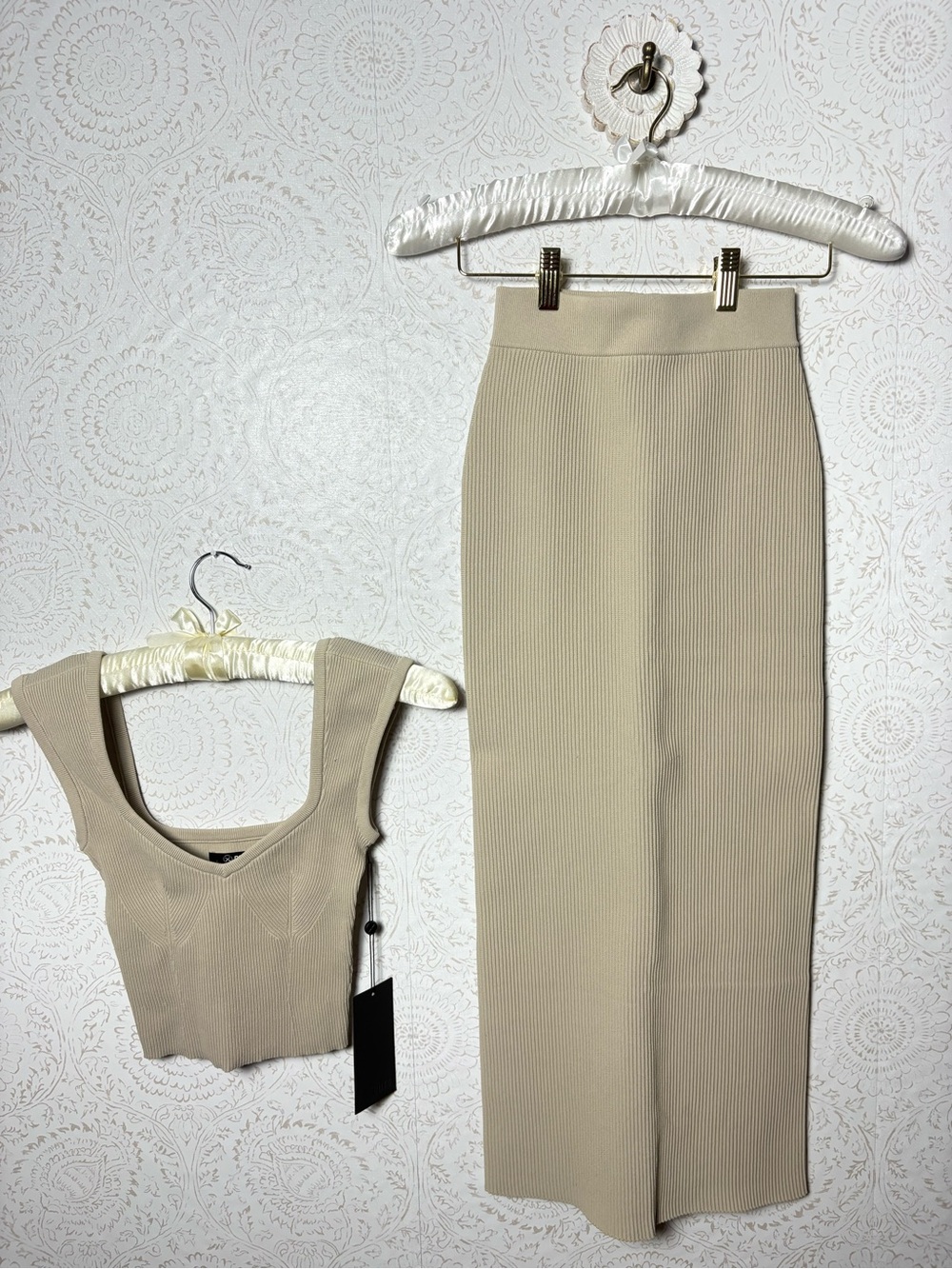 Cuts Clothing Beige Ribbed Maxi Skirt
